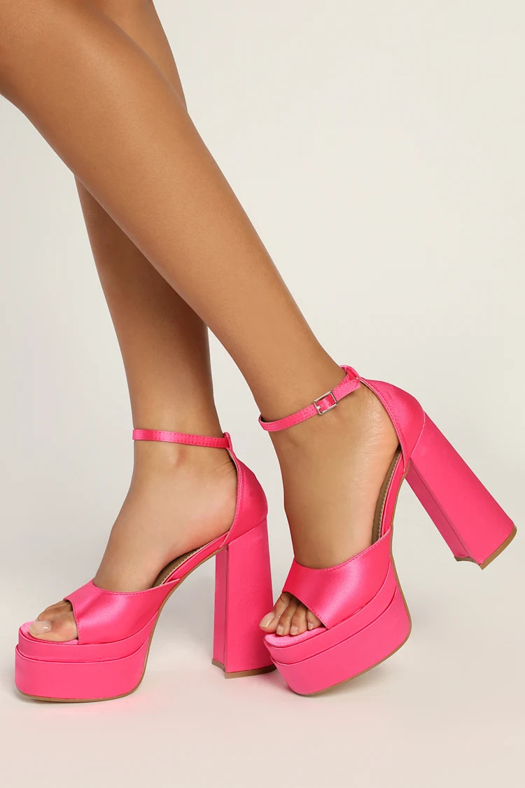 Sinead Fuchsia Satin Platform High Heeled Sandals | Lulus (US)