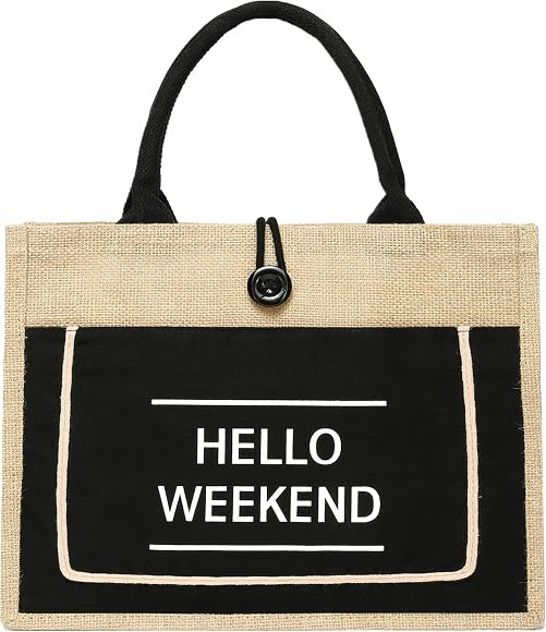 JOLLQUE Jute Beach Tote for Women, Reusable Grocery Shopping Bag with Handle. | Amazon (UK)