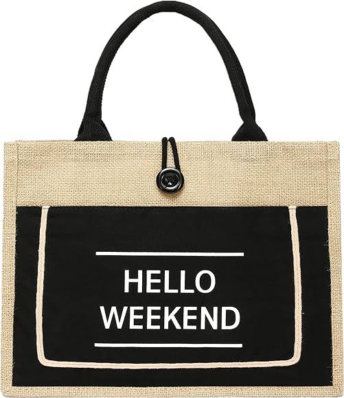 JOLLQUE Jute Beach Tote for Women, Reusable Grocery Shopping Bag with Handle. | Amazon (UK)