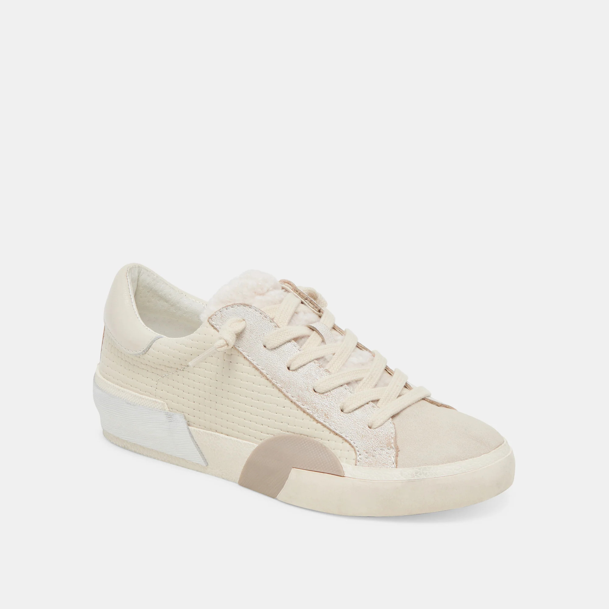 ZINA PLUSH SNEAKERS OFF WHITE WOVEN | DolceVita.com