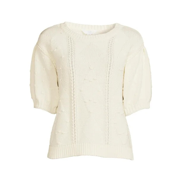 Time and Tru Women's Pullover Cable Sweater with Short Sleeves - Walmart.com | Walmart (US)