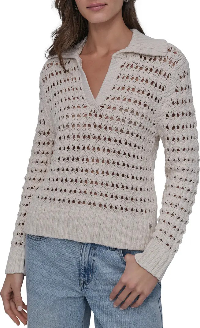 Johnny Collar Open Stitch Cotton Blend Sweater | Nordstrom Rack