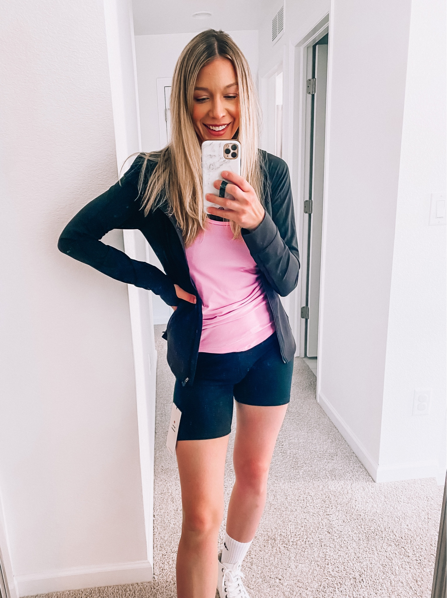 Lululemon jacket! Travel outfit, workout out, Lululemon outfit, summer outfit, packable jacket, hiking, lightweight black jacket, biker shorts, workout tops.

#LTKfit #LTKstyletip #LTKtravel