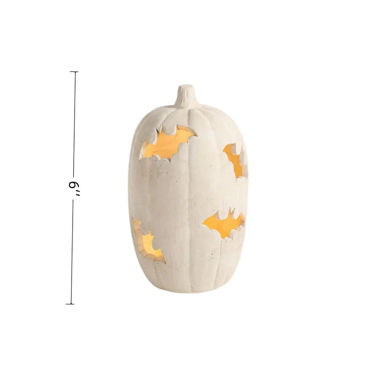 Terracotta-Effect Bat Cutout Pumpkin, Halloween LED Light Up Resin Pumpkin Lantern with Bat Hollo... | Walmart (US)
