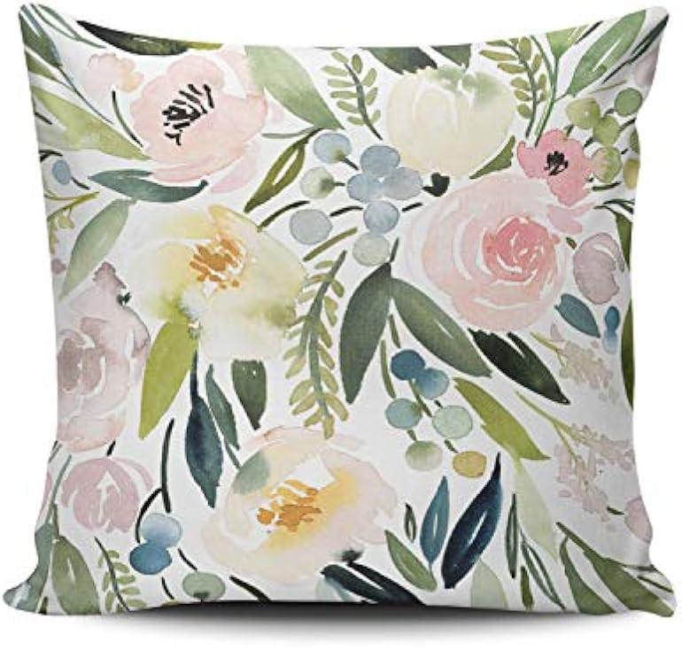 MUKPU Fashion Home Decoration Design Throw Pillow Case Green and Pink Watercolor Floral 22X22 Inch S | Amazon (US)