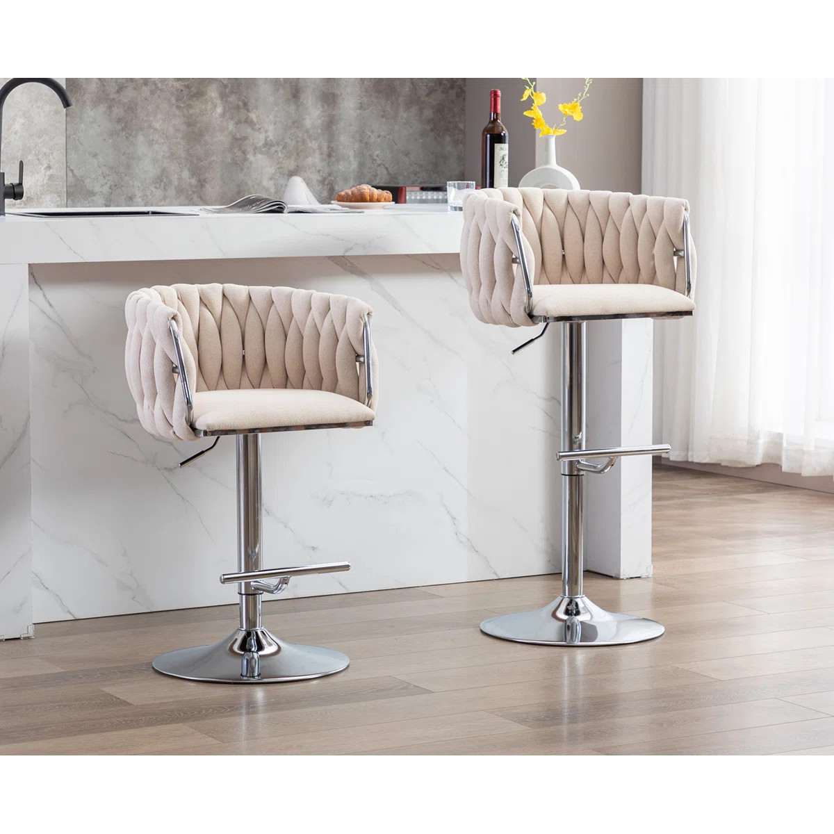 Banassak Swivel Upholstered Adjustable Height Counter Stool with Metal Frame | Wayfair North America