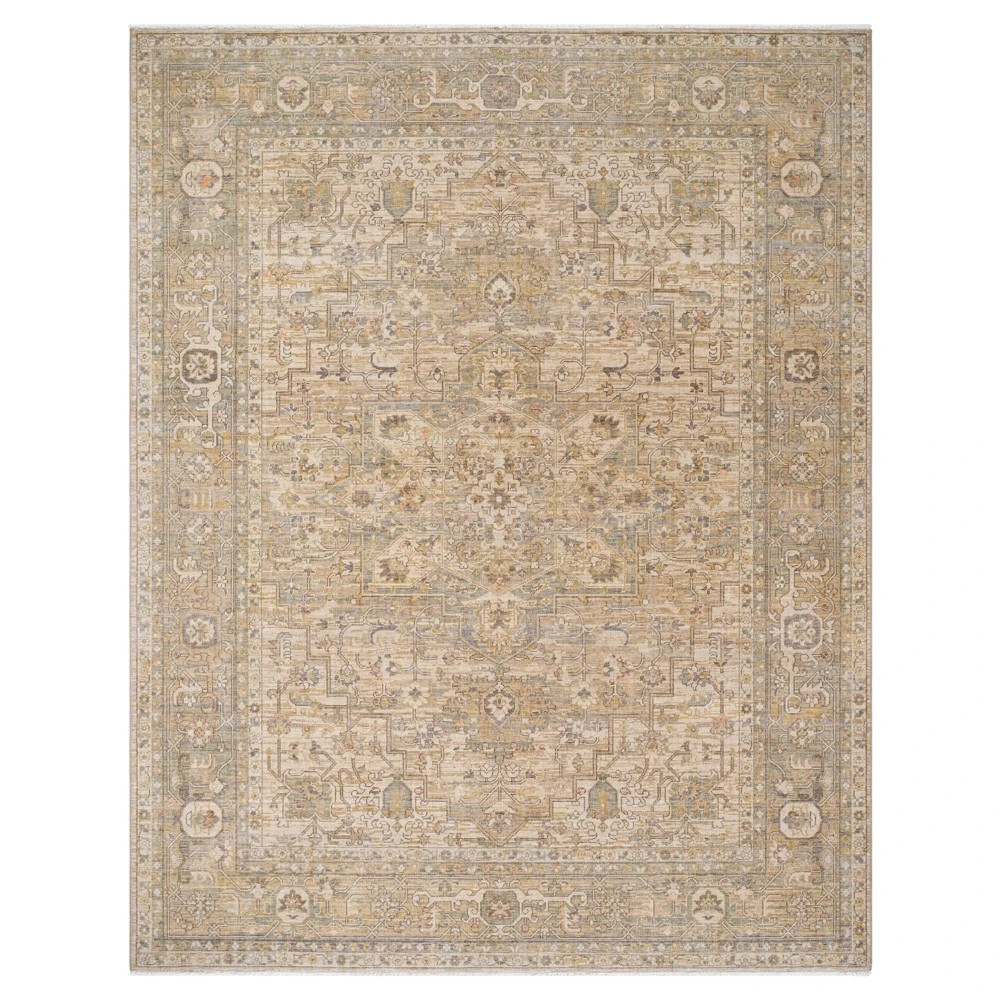 Atlee Updated Traditional Beige Wool Oushak Patterned Rug - 6'5"x8'10" | Kathy Kuo Home