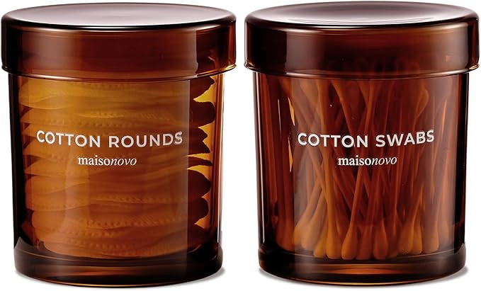MaisoNovo Cotton Bud Holder Set - Airtight 375 ml Glass Cotton Pad Holder for Q-Tips, Cotton Roun... | Amazon (UK)