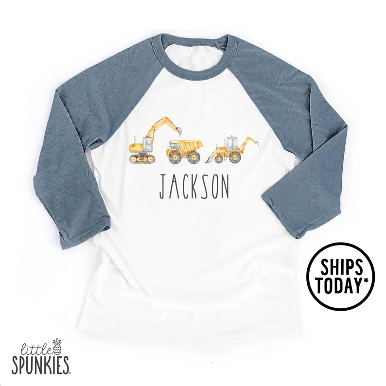 Boys Raglan Shirt, Construction Trucks With Custom Name Tee, Construction Party Outfit - ZL26840 ... | Etsy (US)