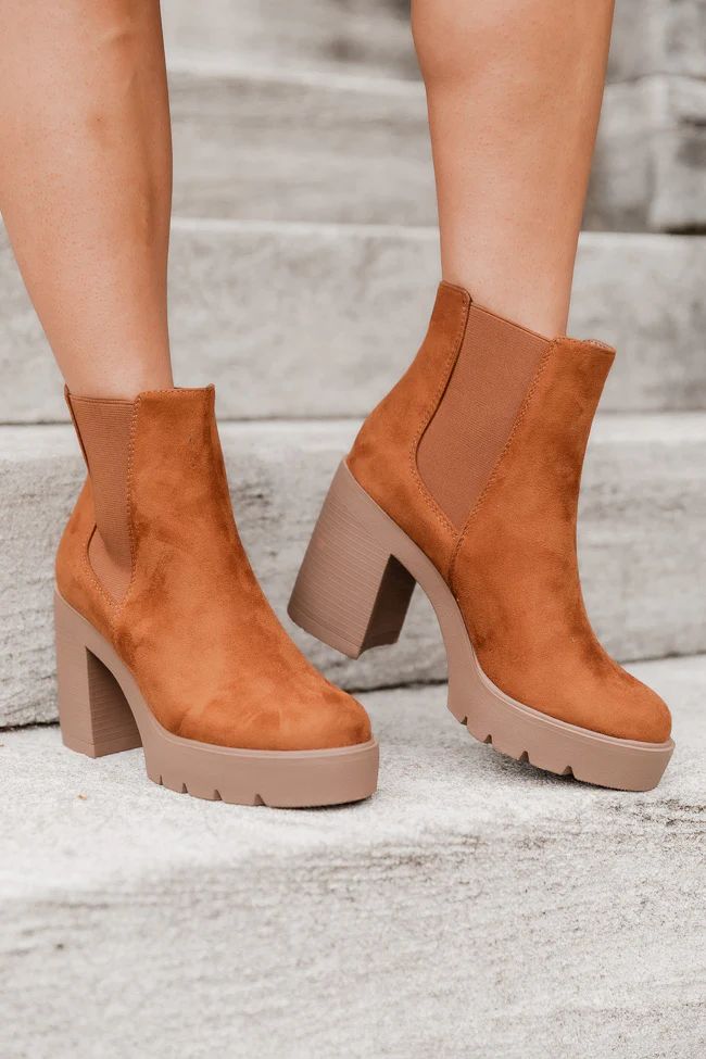 Barbara Camel Suede Platform Booties | Pink Lily