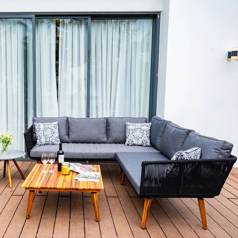 Haoyu 3 Piece Wood Corner Seating Group with Cushions | Wayfair North America
