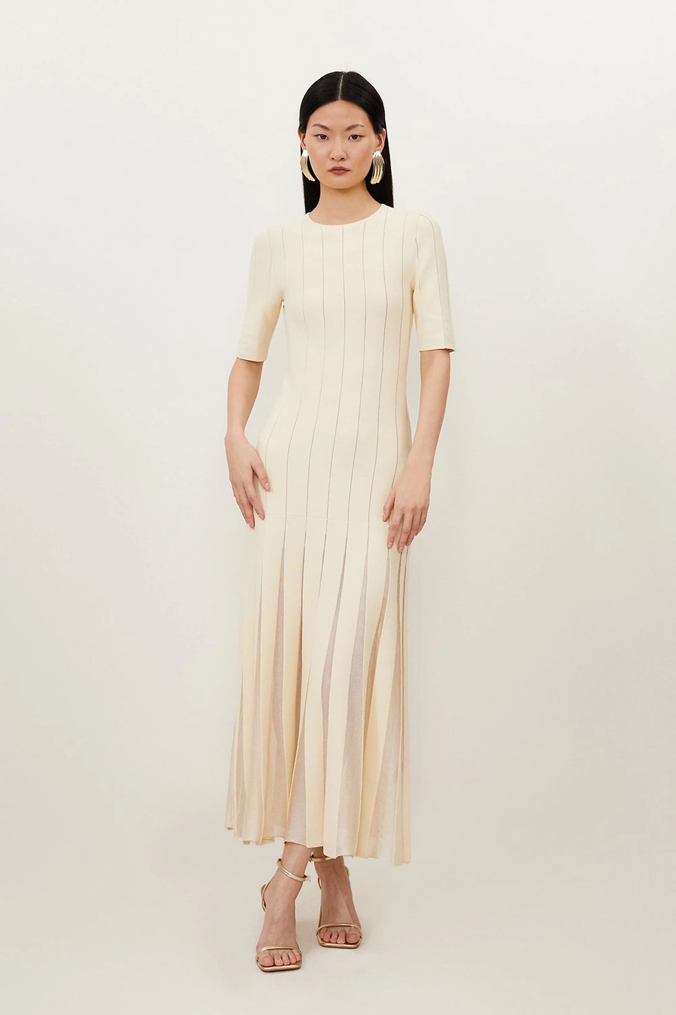 Petite Viscose Blend Filament Full Skirt Knit Midi Dress | Karen Millen UK + IE + DE + NL