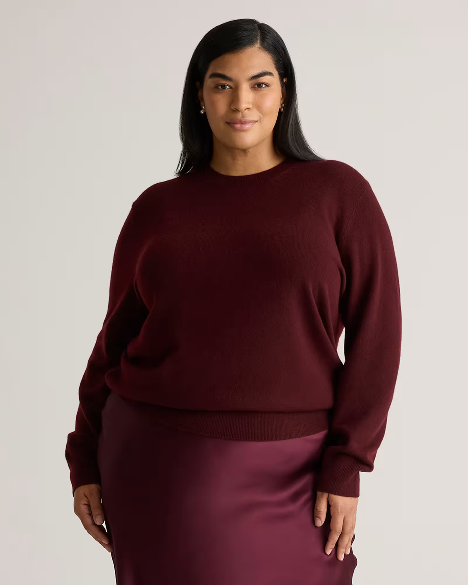 Mongolian Cashmere Crewneck Sweater - Plus Size in Rich Burgundy | Quince