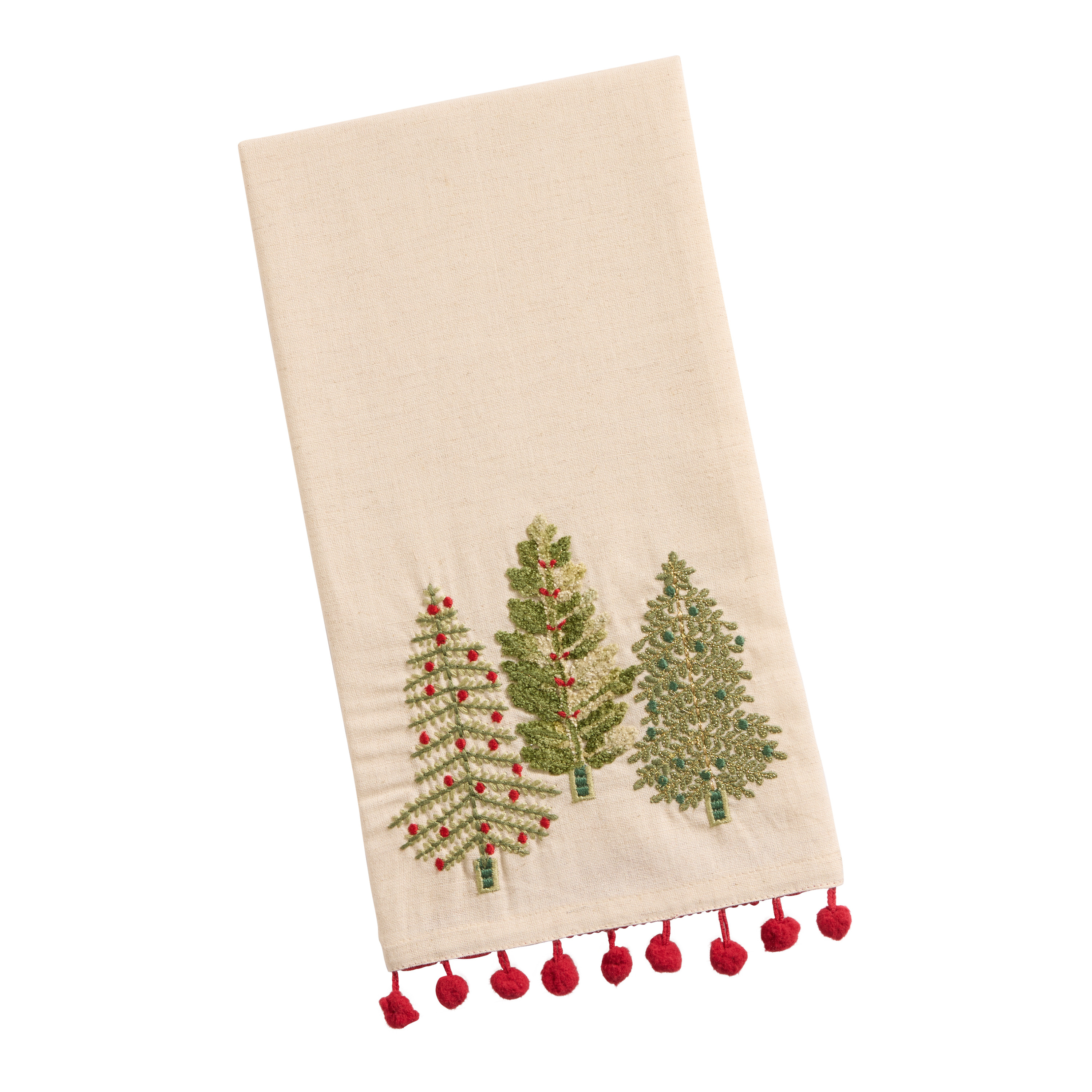 Natural Evergreen Trees Embroidered Kitchen Towel | World Market