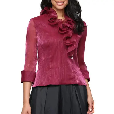 Alex Evenings Yoryu Chiffon Ruffle Top in Turquoise at Nordstrom, Size Medium | Nordstrom