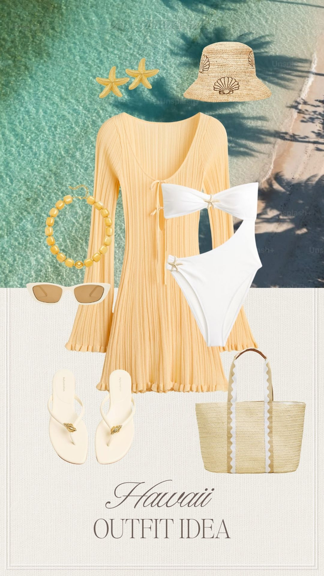 Hawaii outfit inspo 🌊⭐ A sunny yellow coverup layered with a white swimsuit, shell details, beachy sandals and a woven tote for the prettiest pool-to-beach look.

#hawaiifinds #swimstyle #coverupoutfit #beachvacation #resortwear #vacationstyle #summerfinds #beachbag #ltkstyle #amazonfashion

#LTKootd #LTKSwim #LTKTravel