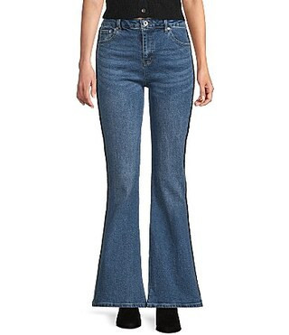 Tractr Tractr Blu Rhinestone Side Taped Flare Leg Jeans - 31 | Dillard's