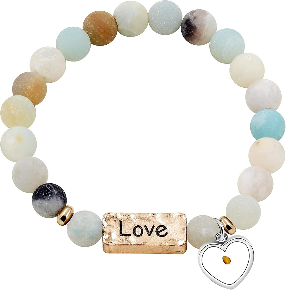 Uloveido Natural White Turquoise Green Pink Stone Powerful Encouragement Bracelets Charms Heart M... | Amazon (US)