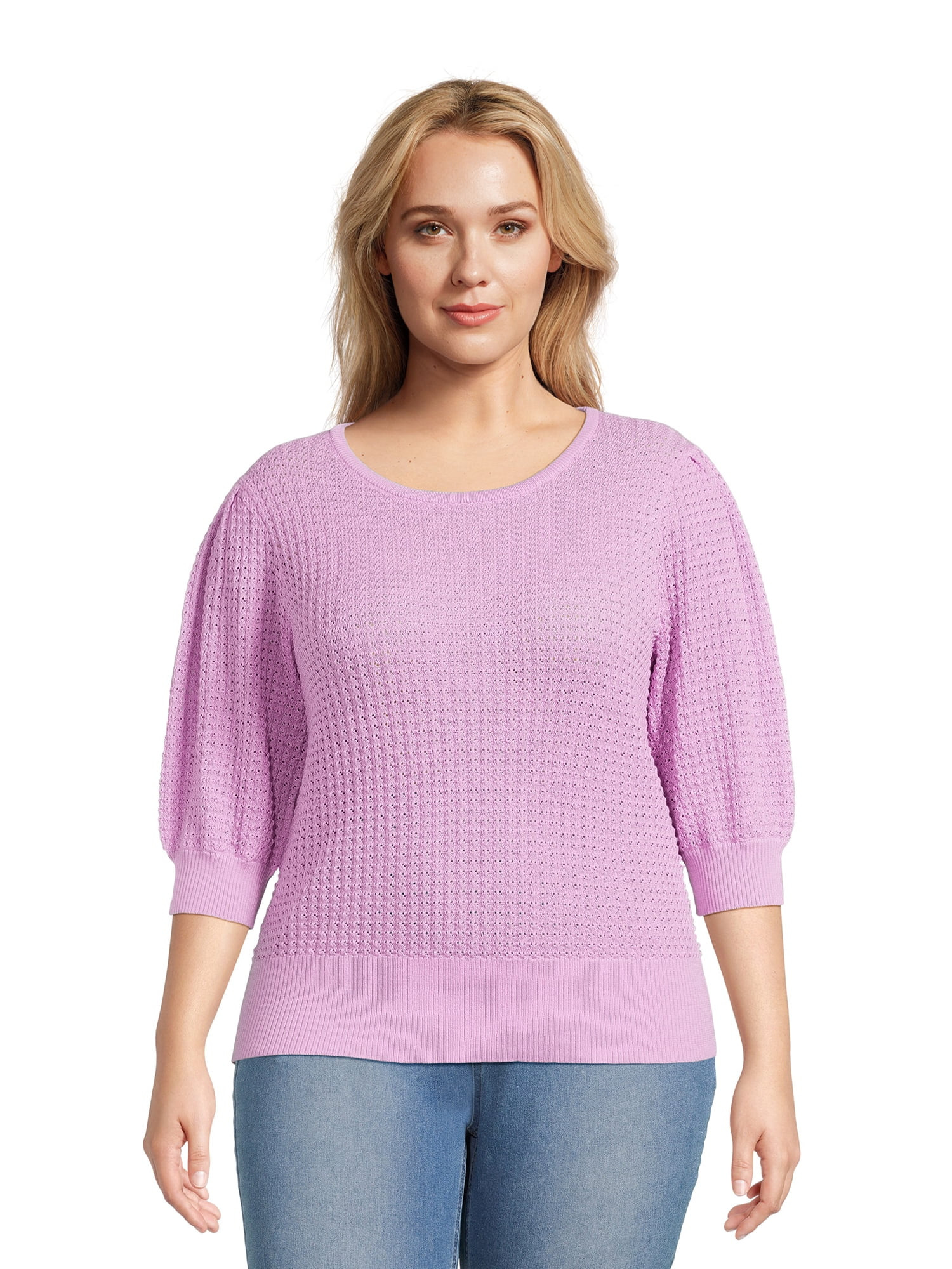 Terra & Sky Women's Plus Size Short Sleeve Scoop Neck Sweater | Walmart (US)