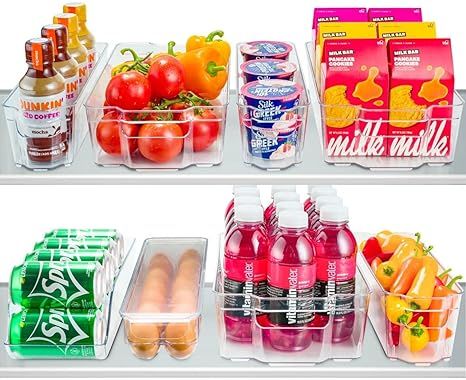 Amazon.com: Set Of 8 Refrigerator Pantry Organizer Bins - Clear Food Storage Baskets for Kitchen,... | Amazon (US)