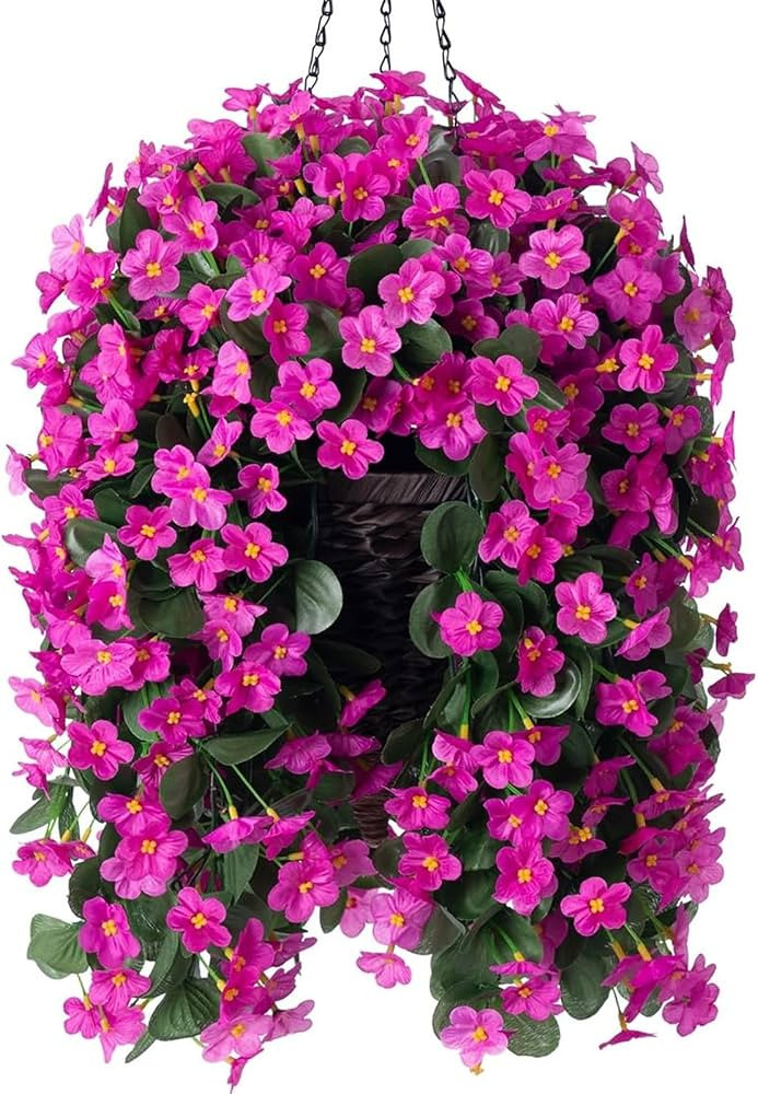 Artificial Fake Hanging Flowers Plants Baskets for Outdoor Spring Decoration, Faux Silk Fuchsia T... | Amazon (US)