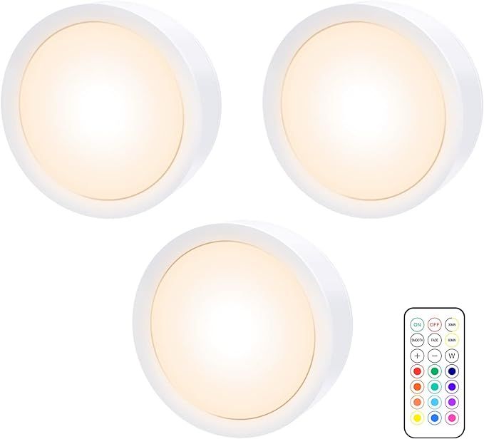 Puck Lights with Remote, 13 Color Changing Under Counter Lights, Wireless Under Cabinet Lights Ba... | Amazon (US)