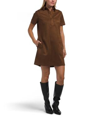 Short Sleeve Faux Suede Collared Mini Dress | TJ Maxx