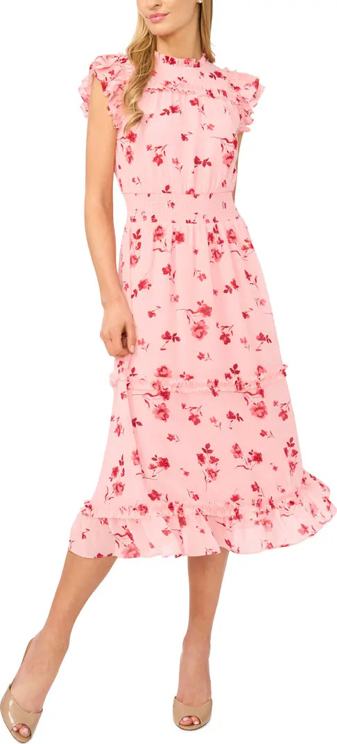 Floral Print Flutter Sleeve Smocked Midi Dress | Nordstrom