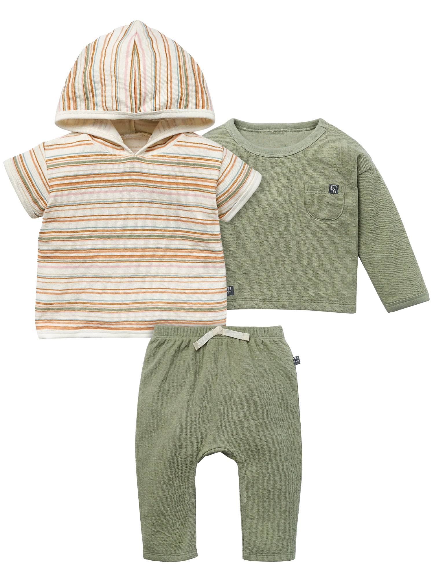 Modern Moments by Gerber Baby Neutral Tops and Pant Organic 3-Piece Outfit Set, Sizes 0/3 Months ... | Walmart (US)