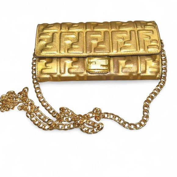RARE FENDI Gold Zucca Embossed Wallet on Chain ✨ Discontinued Y2K Mini Bag | Poshmark