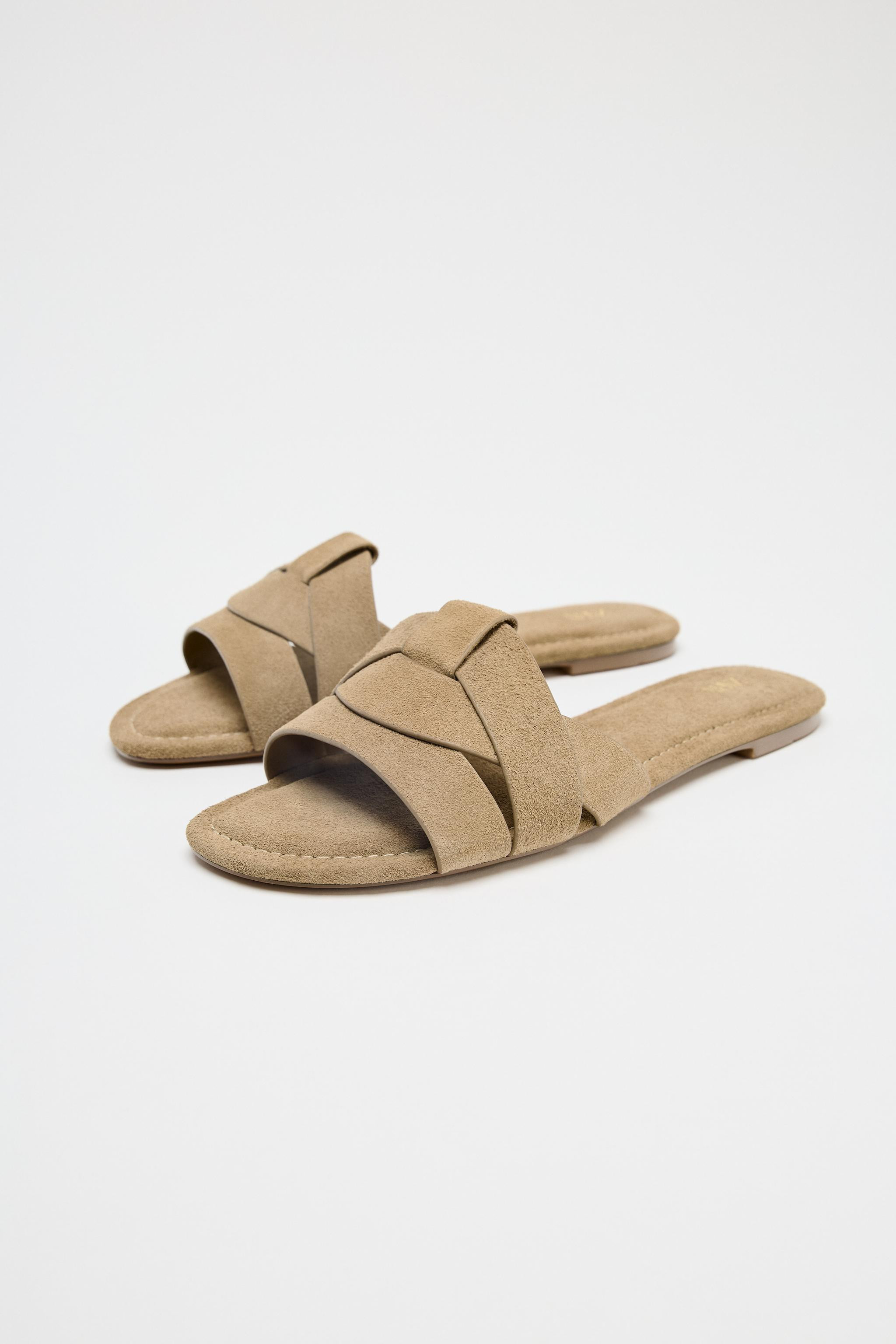 CROSSOVER SPLIT SUEDE FLAT SANDALS | Zara UK