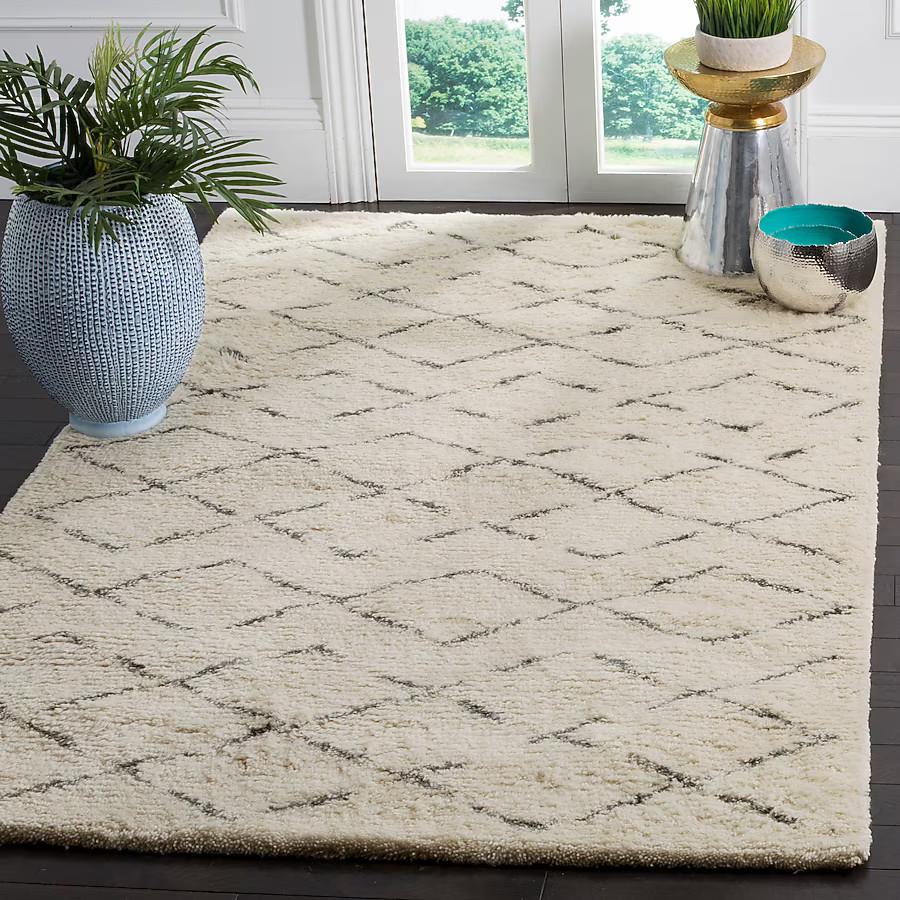 Safavieh Casablanca Guerir 9 x 12 (ft) Tufted Wool Ivory/Gray Rectangular Indoor Abstract Morocca... | Lowe's