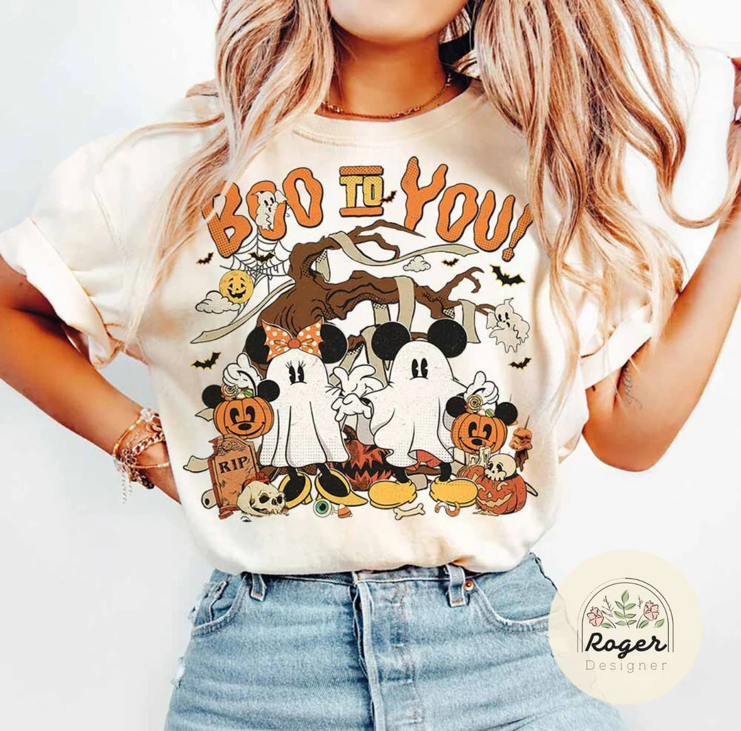 Boo to You Mickey Minnie Ghost Pumpkin Shirt, Mickey Spooky Season Halloween Costume Shirt, Micke... | Etsy (US)