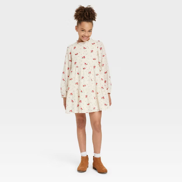 Girls' Long Sleeve Woven Dress - Cat & Jack™ Off-White | Target