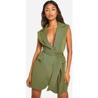 Womens Woven Sleeveless Blazer Dress - Green - 12, Green | Boohoo.com (UK & IE)