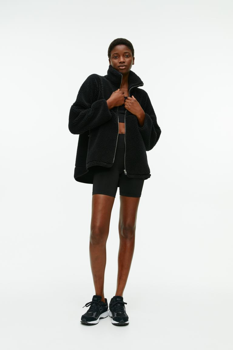 High-Neck Pile Jacket - Black - Ladies | H&M GB | H&M (UK, MY, IN, SG, PH, TW, HK)
