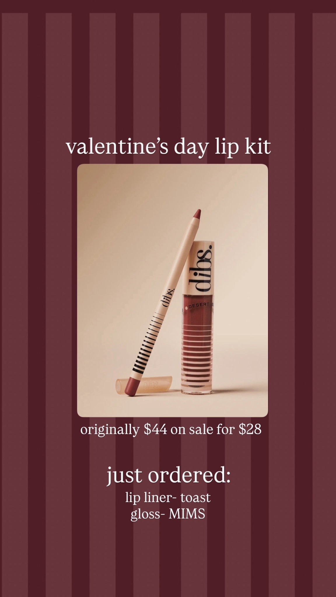 just ordered @DIBS Beauty valentine’s day lip kit!! currently on sale for $28 originally $44. i got lip liner in shade toast & gloss in MIMS 🤎🤎 #dibsbeauty

#LTKValentine #LTKSaleAlert #LTKBeauty