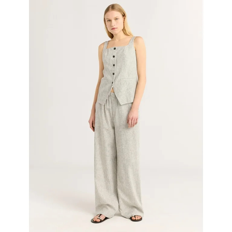 Scoop Women's Linen Blend Wide Leg Pants, 32" Inseam, Sizes XS-4X | Walmart (US)