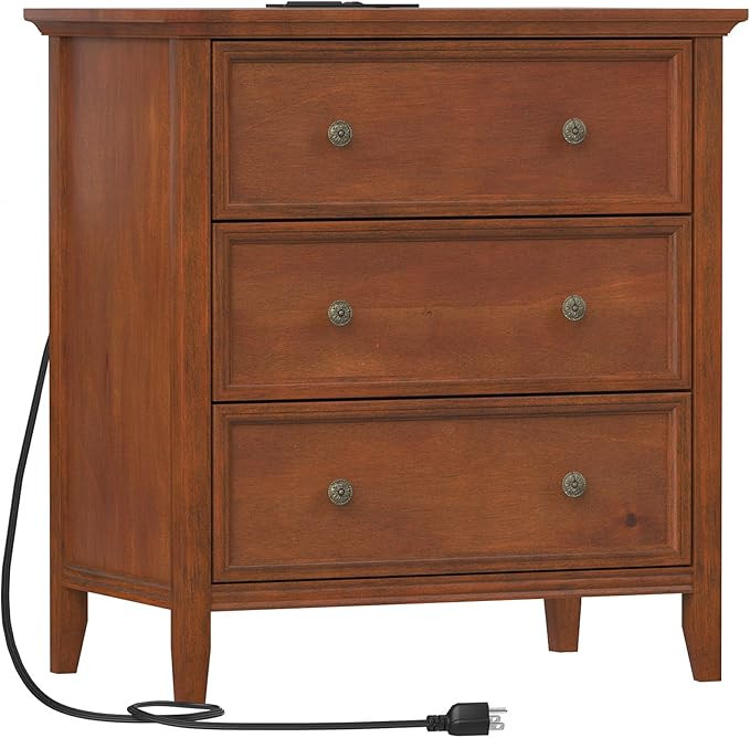 IKENO Nightstand with 3 Drawers and Charging Station, Solid 3 Drawer Dresser for Bedroom (Caramel... | Amazon (US)