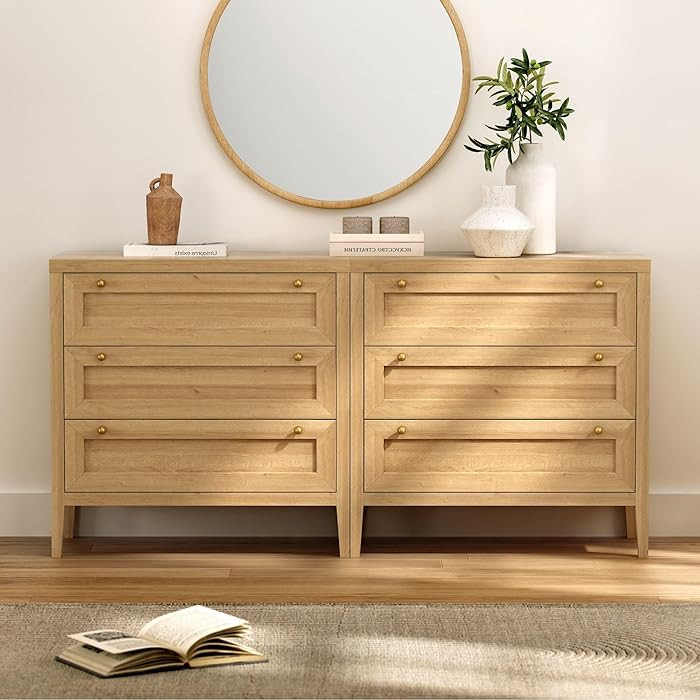 3 Drawer Dresser for Bedroom, Modern Chest of Drawers with Golden Handles, Large Wood Nightstand,... | Amazon (US)