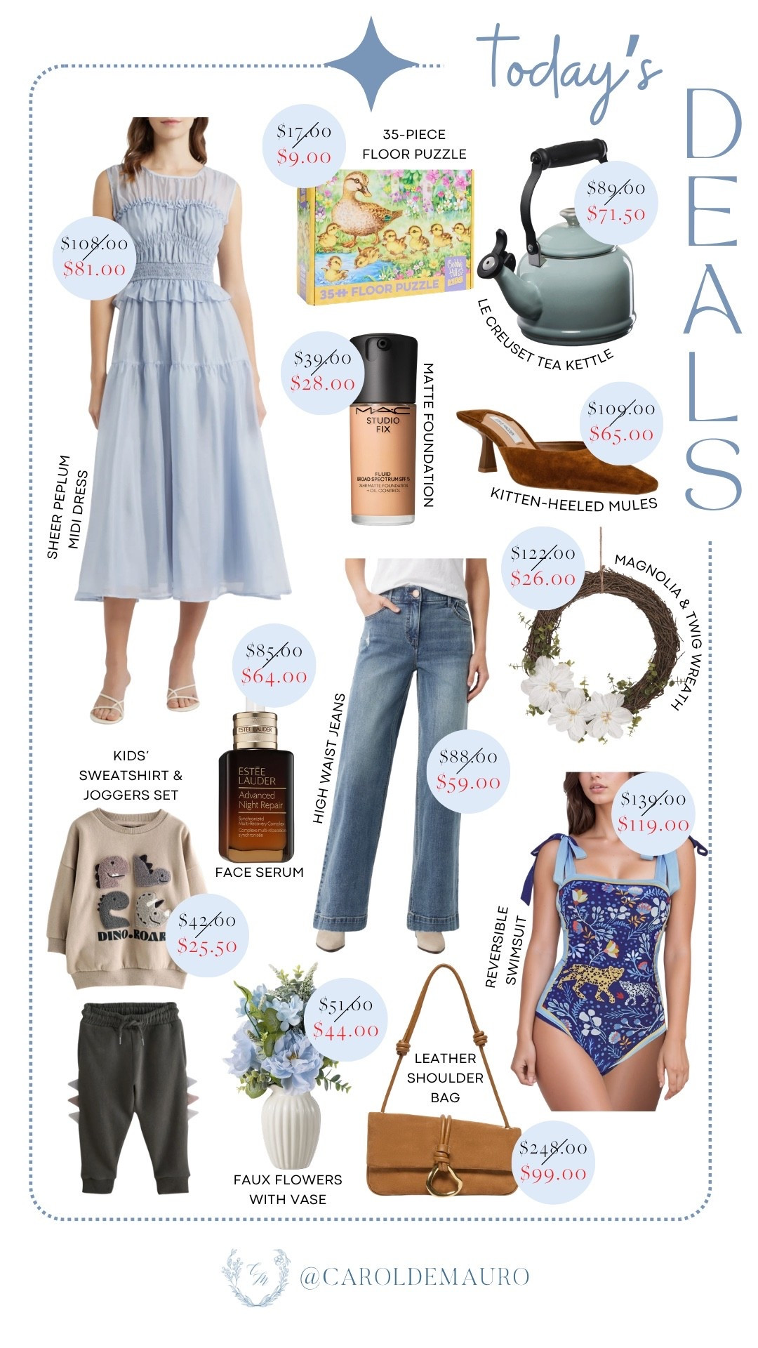 Score these amazing finds from today’s deals, including a chic sheer peplum dress, a reversible swimsuit, high-waist jeans, and that gorgeous leather shoulder bag. You can also grab home and beauty essentials like a Magnolia & twig wreath, a Le Creuset tea kettle, a MAC foundation, and an Estée Lauder face serum.

spring fashion, party dresses, summer vibes, home decor, fashion accessories, trendy makeup, on sale now, kids fashion

#LTKootd #LTKSeasonal #LTKSaleAlert