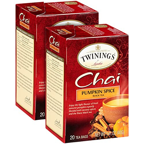 Twinings Pumpkin Spice Chai Tea, Caffeinated Black Tea Naturally Flavored with Aromatic Spices and Ginger, Tea Bags Individually Wrapped, 20 Count Ea (Pack of 2) | Amazon (US)