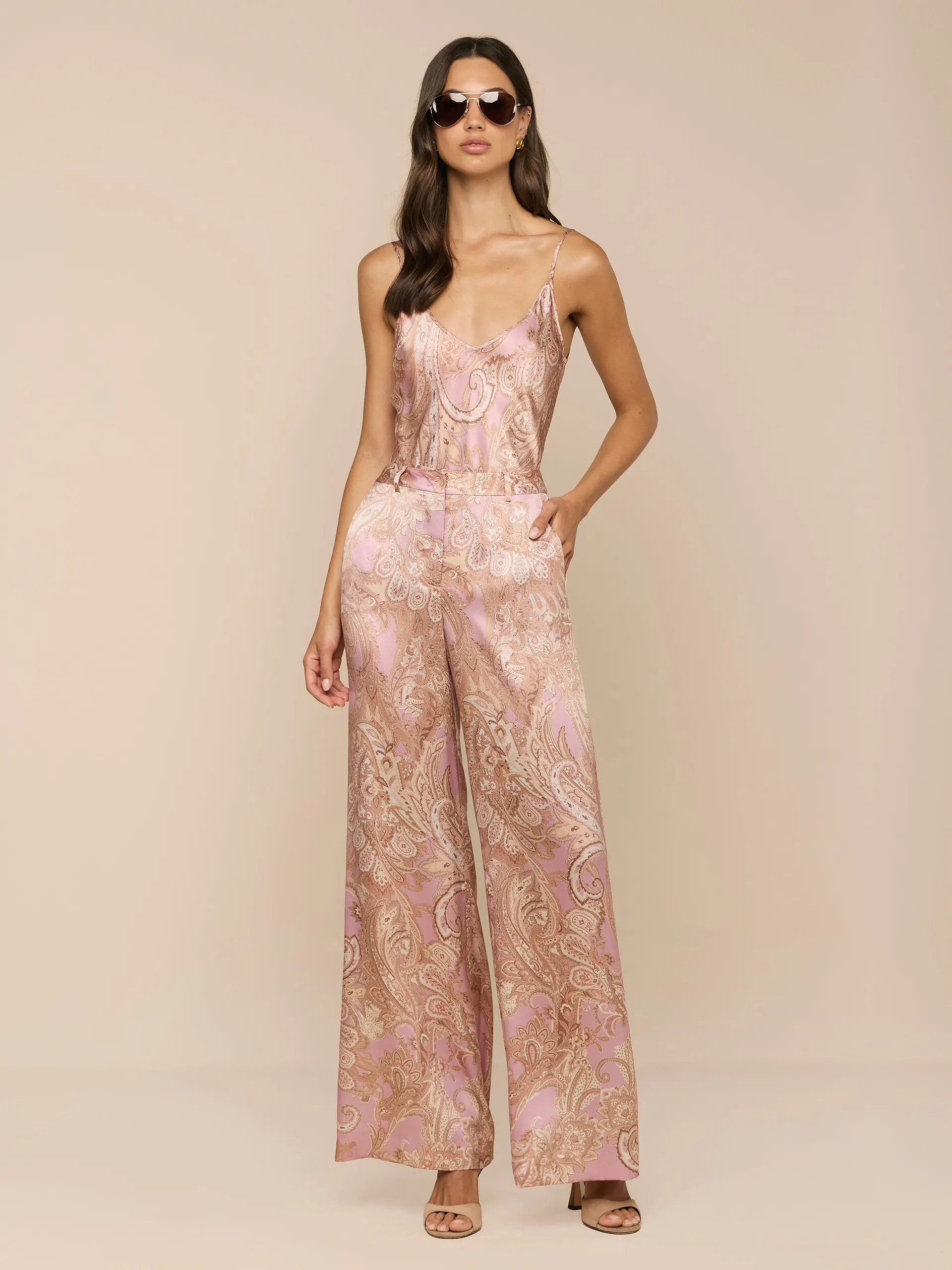 Pilar Silk Wide-Leg Pant in Mauve Multi Traditional Paisley | L'AGENCE | L'Agence