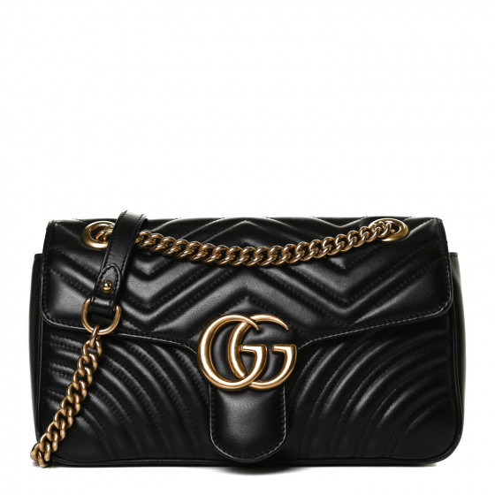 GUCCI Calfskin Matelasse Small GG Marmont Shoulder Bag Black | Fashionphile