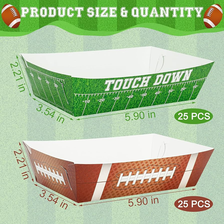 50PCS Football Party Decorations, Football Paper Snack Tray, Large Disposable Food Tray, Party Sn... | Amazon (US)