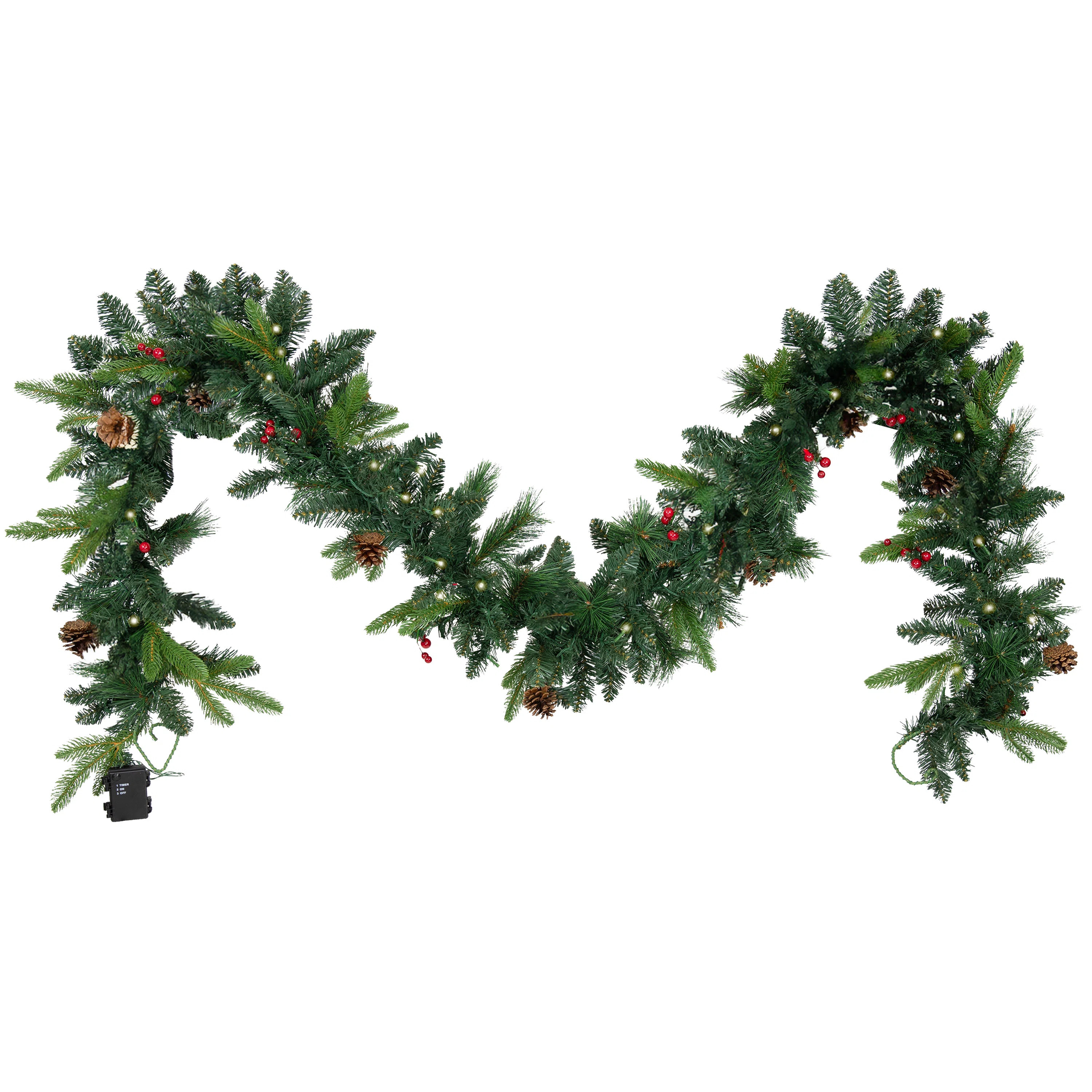 Sunnydaze Holiday Glimmer 9' Pre-Lit Artificial Christmas Garland with Pinecones and Holly Berrie... | Wayfair North America