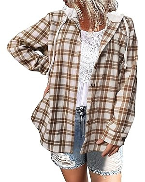 INFITTY Women's Buffalo Plaid Hoodie Long Sleeve Jacket Button Drawstring Casual Fall Shirts with... | Amazon (US)