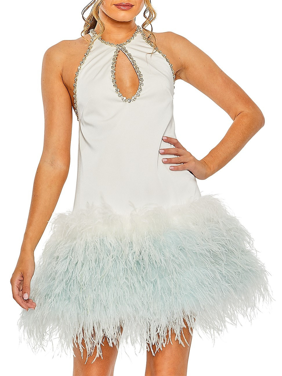 Women's Feather-Trim Halterneck Dress - White - Size 4 | Saks Fifth Avenue