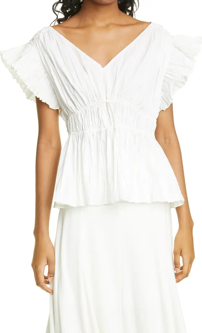 Rebecca Taylor Broomstick Ruffle Cotton Blend Blouse | Nordstrom | Nordstrom
