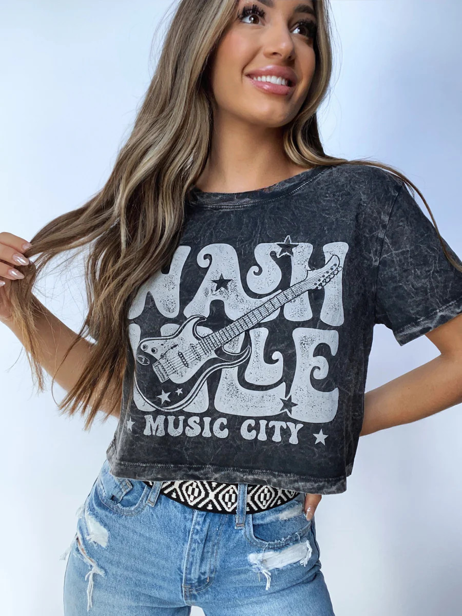 Nashville Music City Cropped Graphic Tee | Willow Boutique